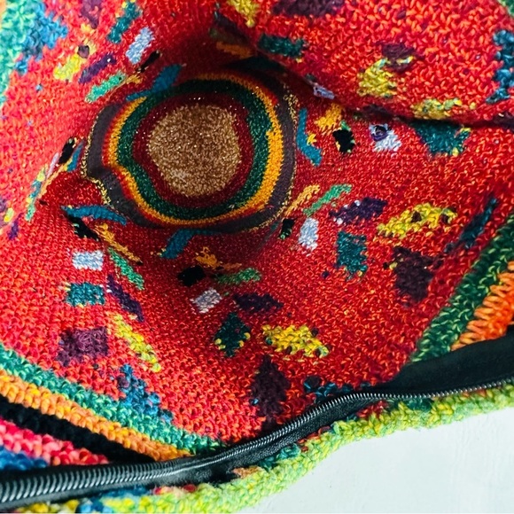 Shoulder Bucket Bag Red Crocheted Design Hippie Boho Purse Aztec Crossbody - Picture 8 of 12